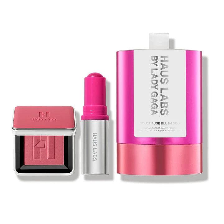 HAUS LAB BY LADY GAGA COLOR FUSE INNOVATION GLASSY BALM + POWDER BLUSH DUO ( Glassy Pitaya + Haze (Mauve Pink))