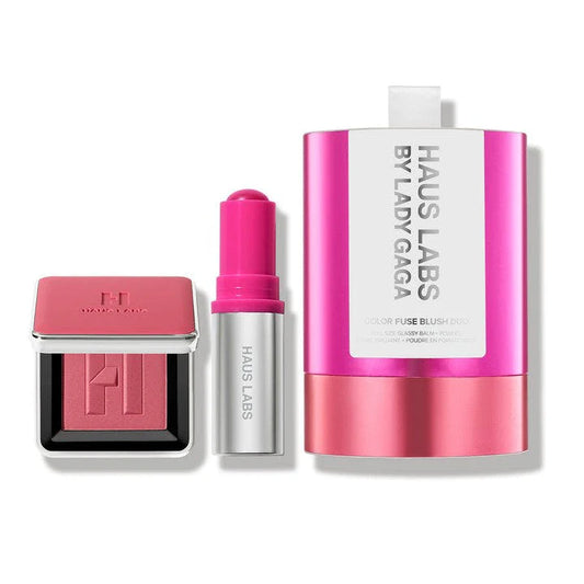 HAUS LAB BY LADY GAGA COLOR FUSE INNOVATION GLASSY BALM + POWDER BLUSH DUO ( Glassy Pitaya + Haze (Mauve Pink))